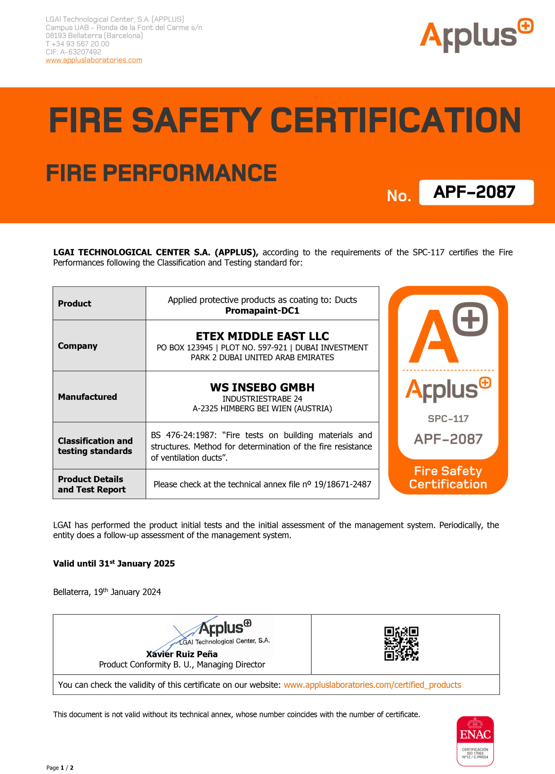 Fire Rated Duct - Coated
